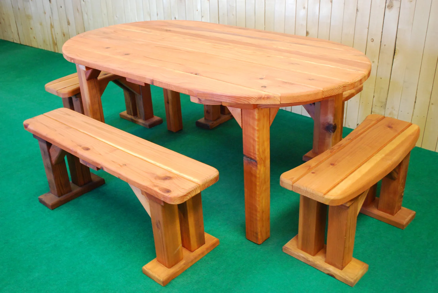 72" redwood oval picnic table