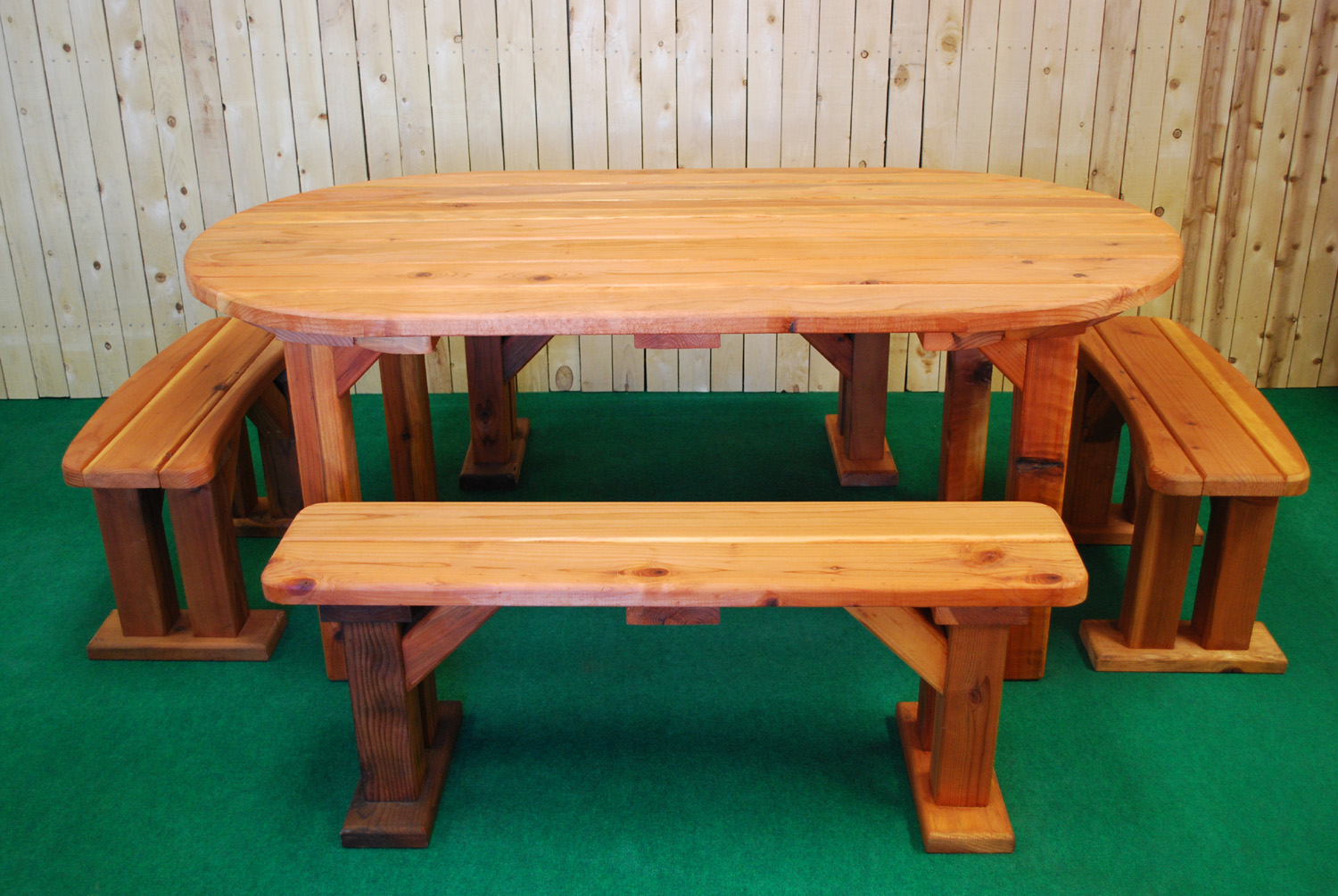 72" redwood oval picnic table