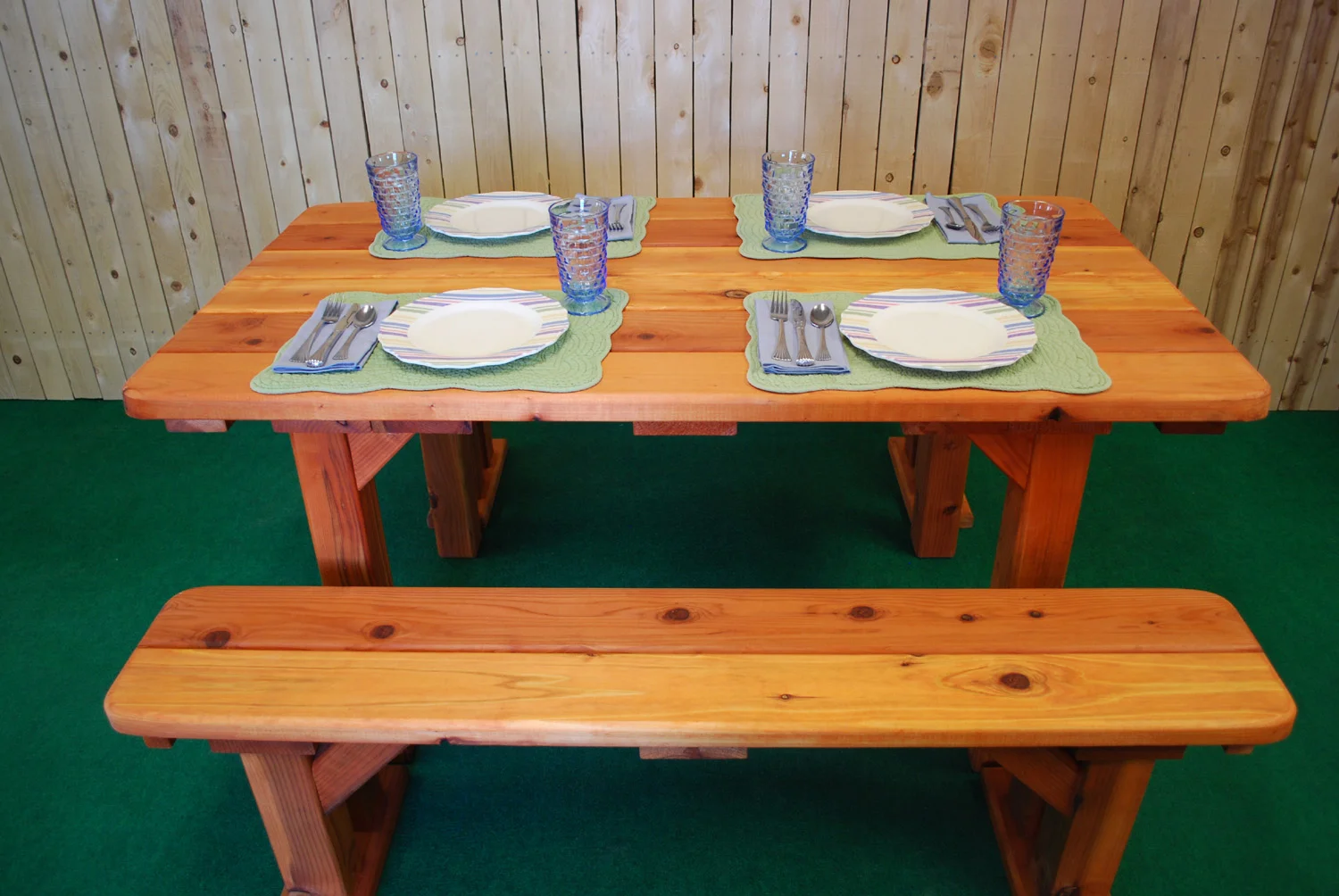 60" redwood rectangle picnic table