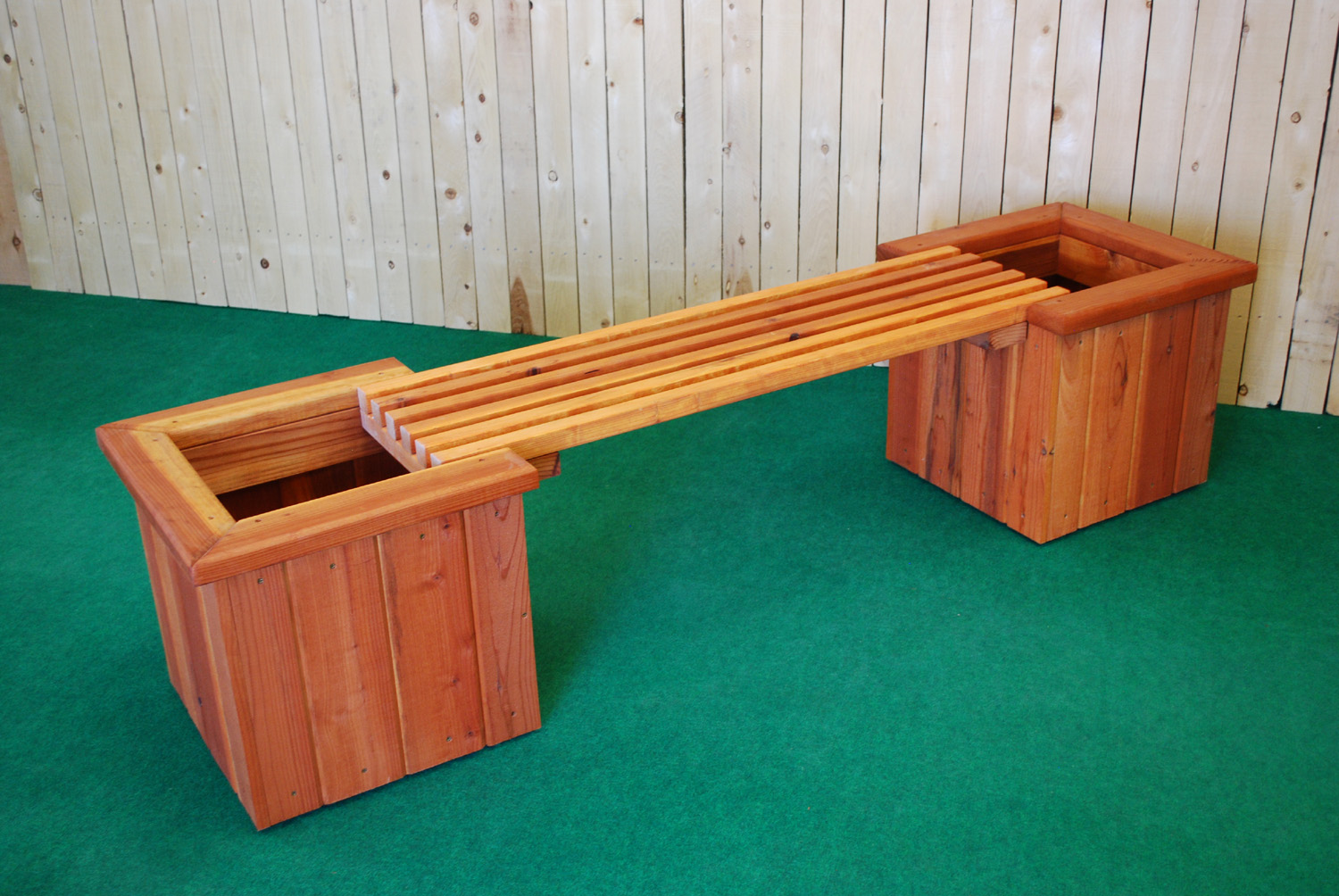 redwood straight planter and bench