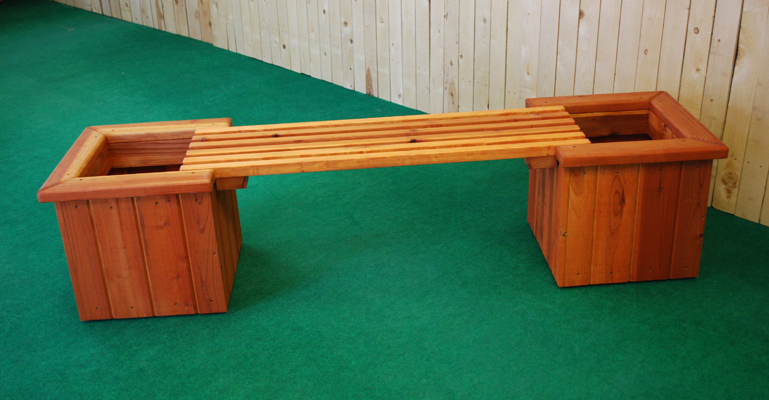 redwood straight planter and bench