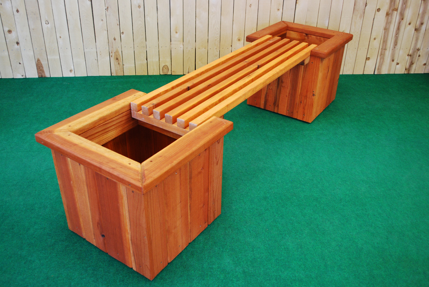 redwood straight planter and bench