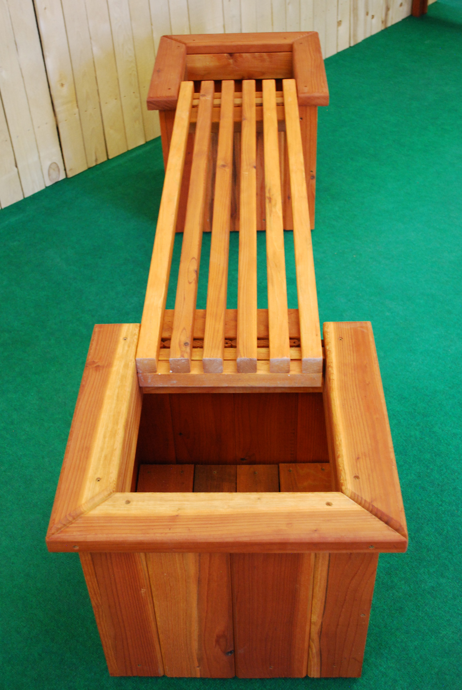 redwood straight planter and bench