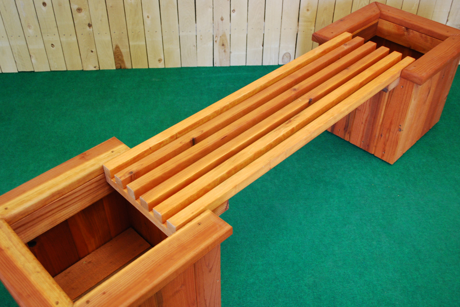 redwood straight planter and bench