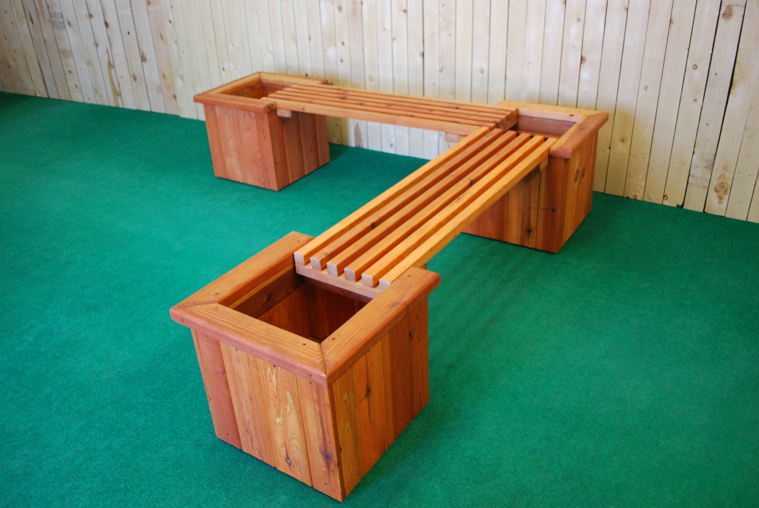 redwood planter and bench