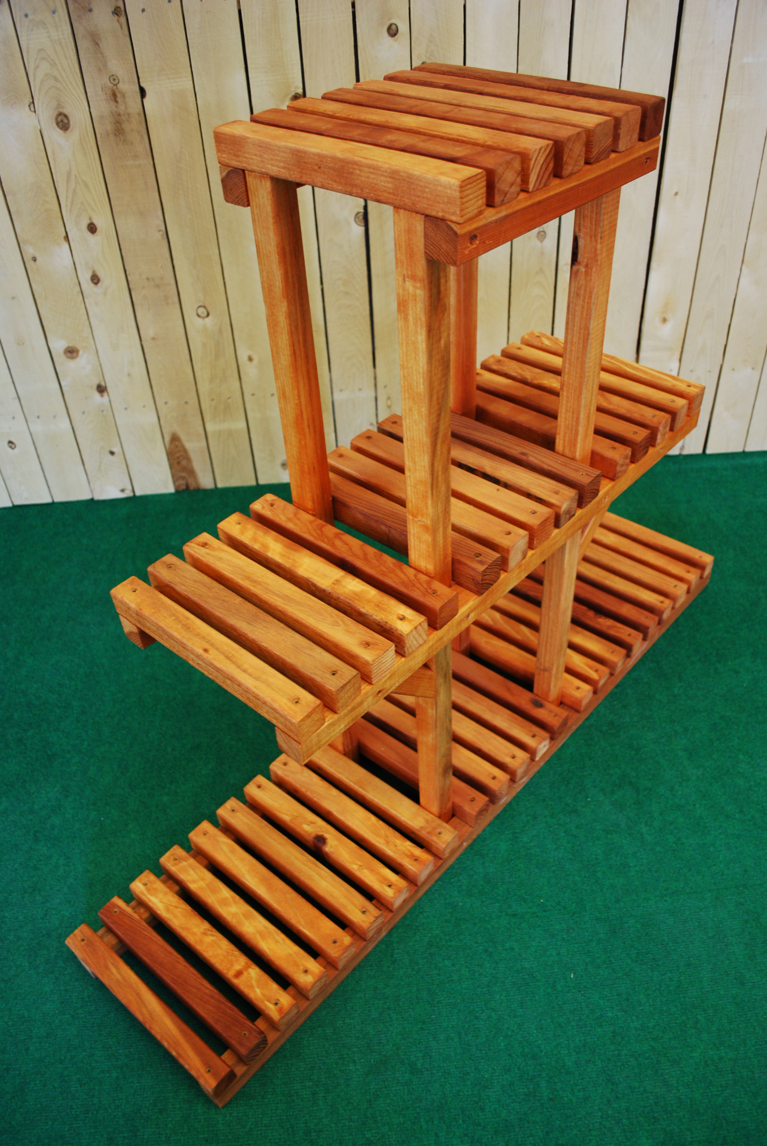 redwood 3-tier plant stand
