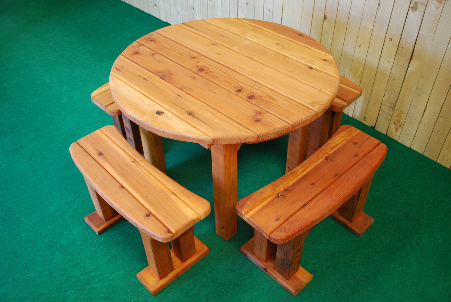 48" redwood round picnic table