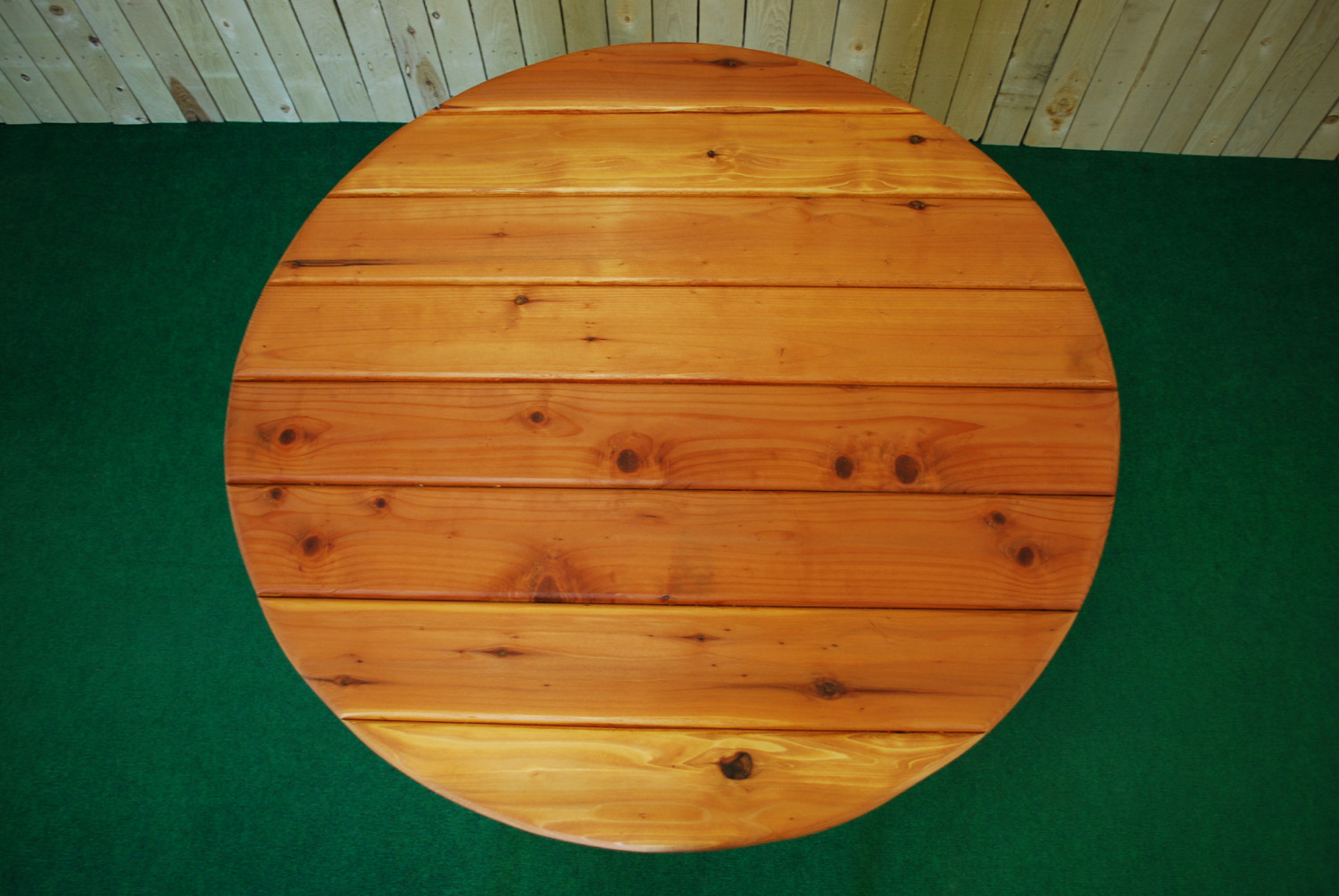 44" redwood round picnic table