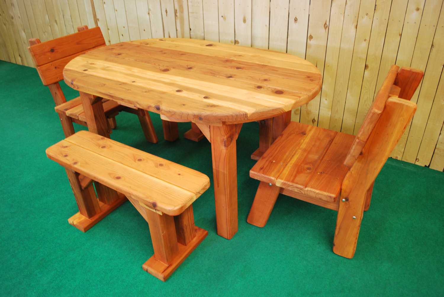 60" redwood oval picnic table