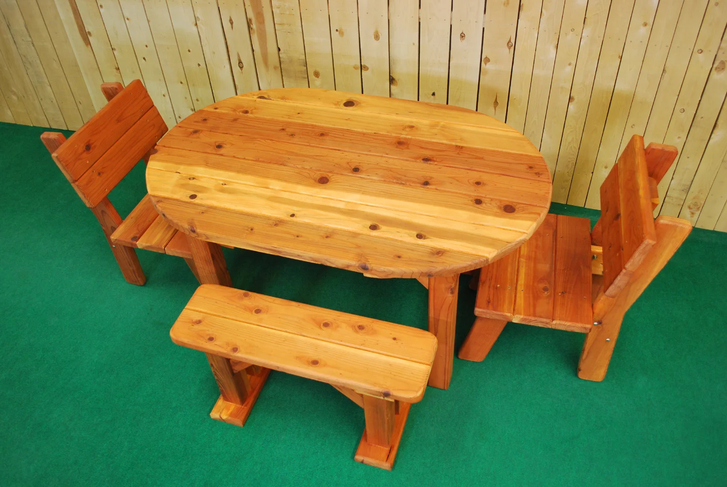 60" redwood oval picnic table