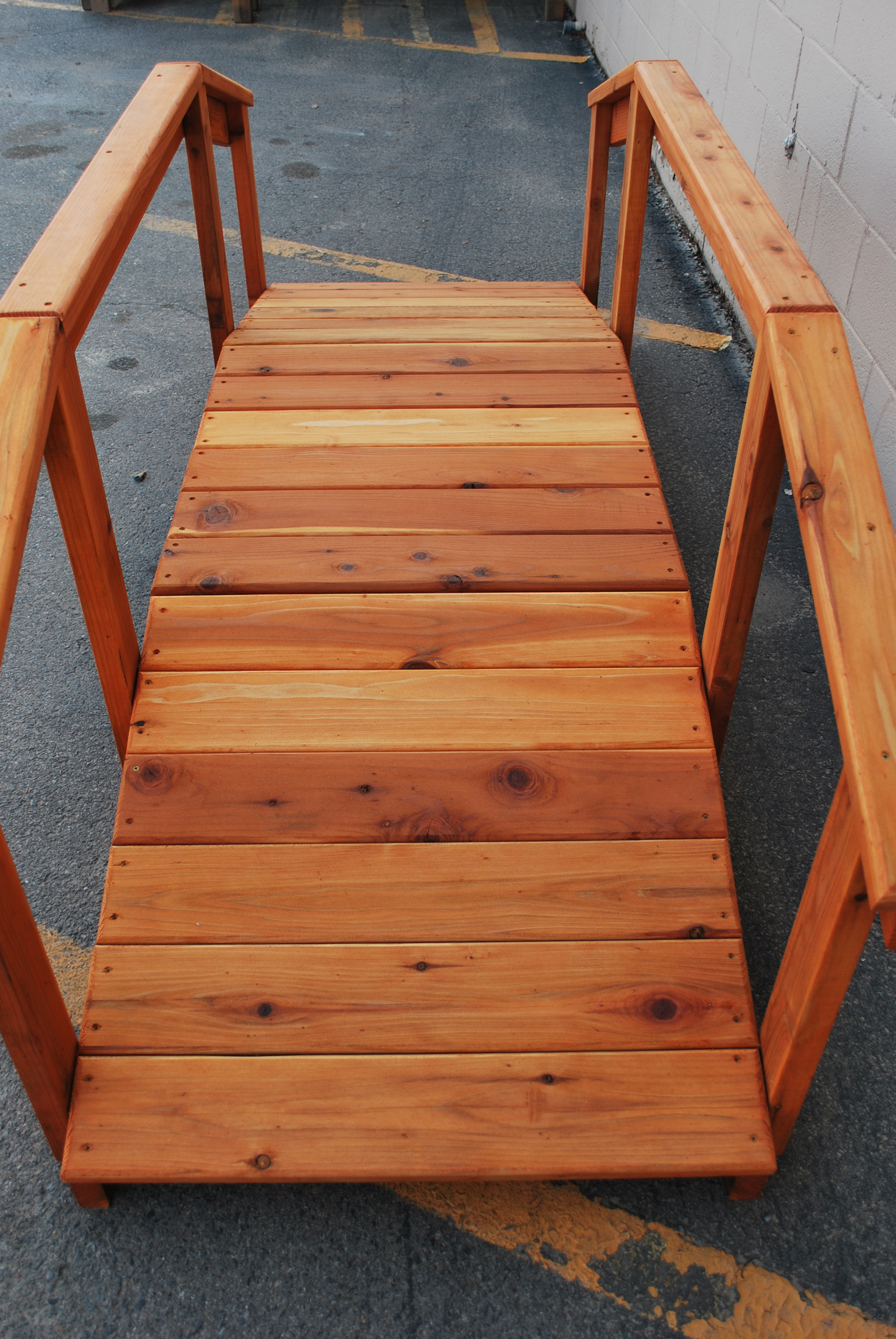 8' redwood bridge with 17" high handrail