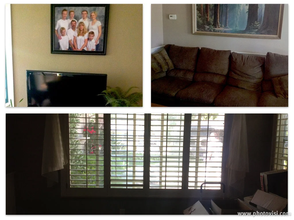 BEFORE: The living room was dark, lived-in and cluttered 