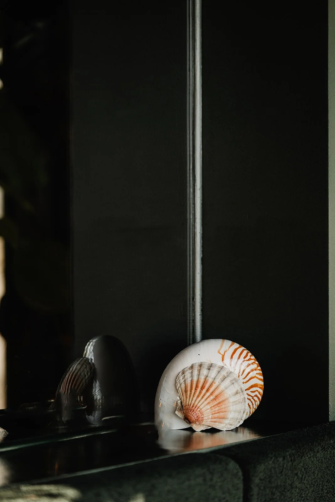 grote schelp op vensterbank als decoratie