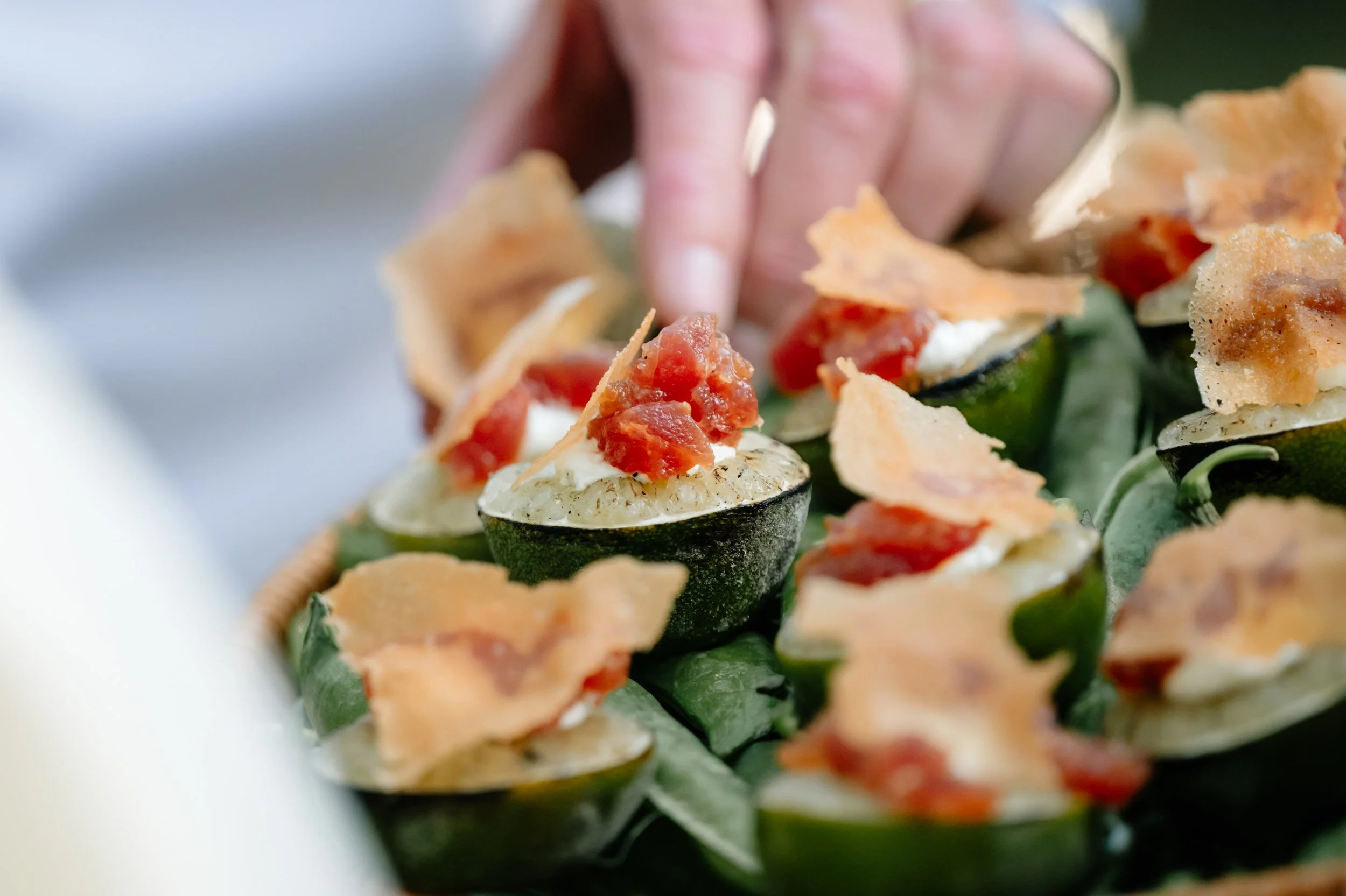 hapjes geserveerd op een tuinfeest