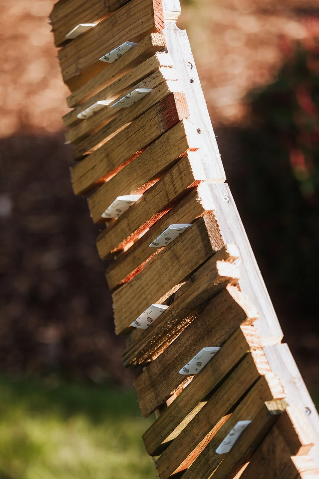 houten muur met kaartjes in