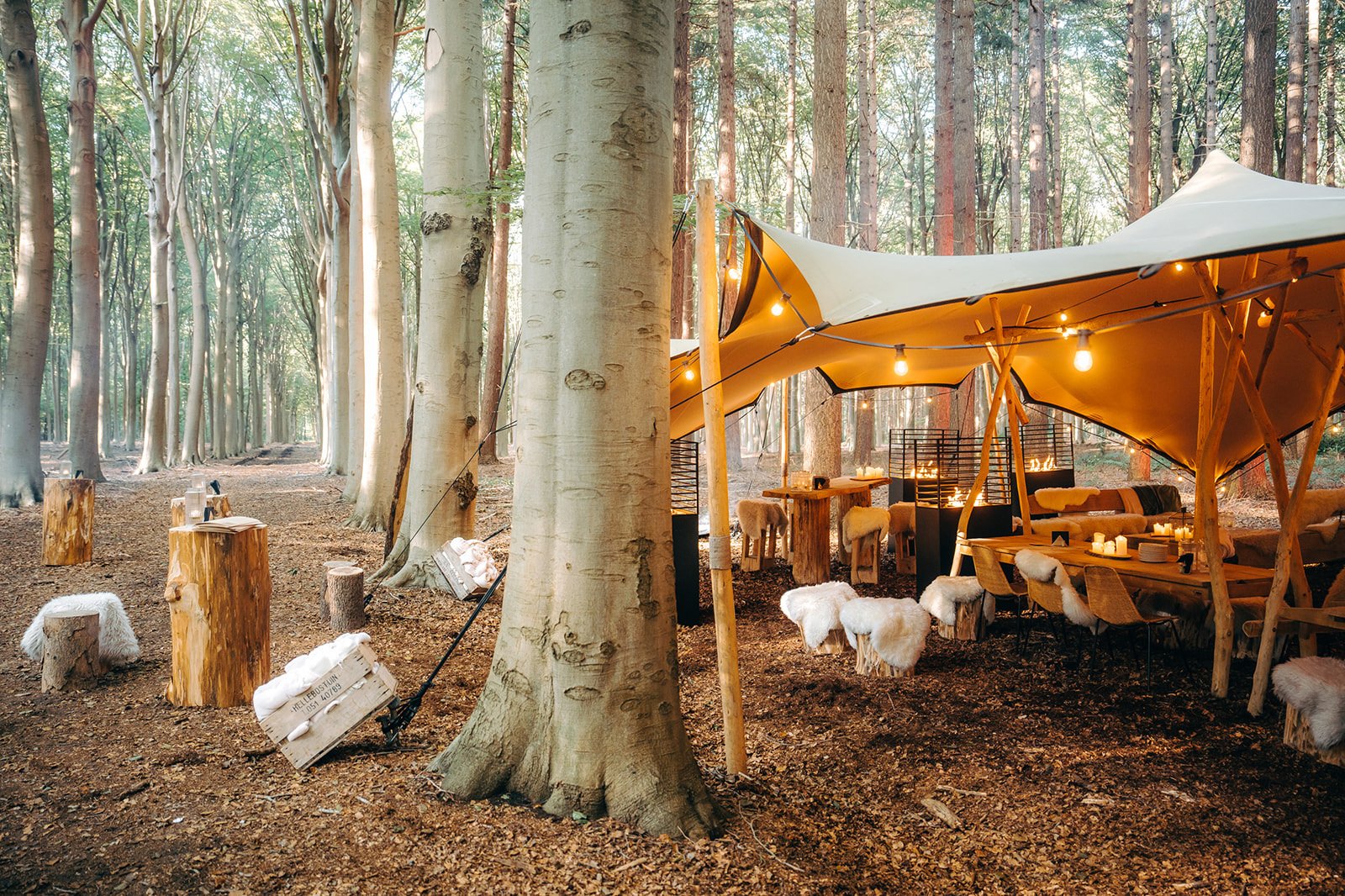 tent in bos voor bedrijfsevent