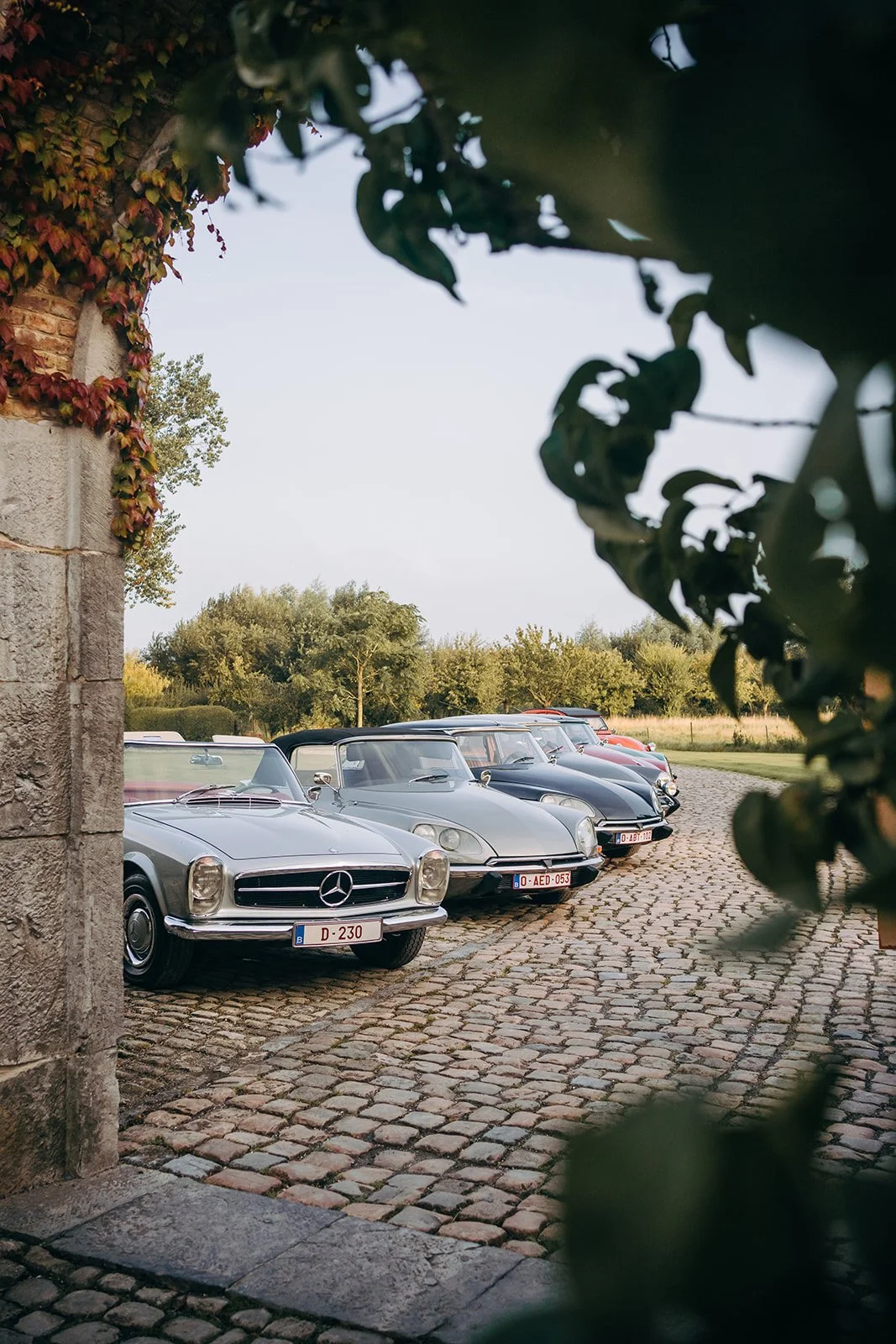 oldtimers in rijtje voor huwelijk