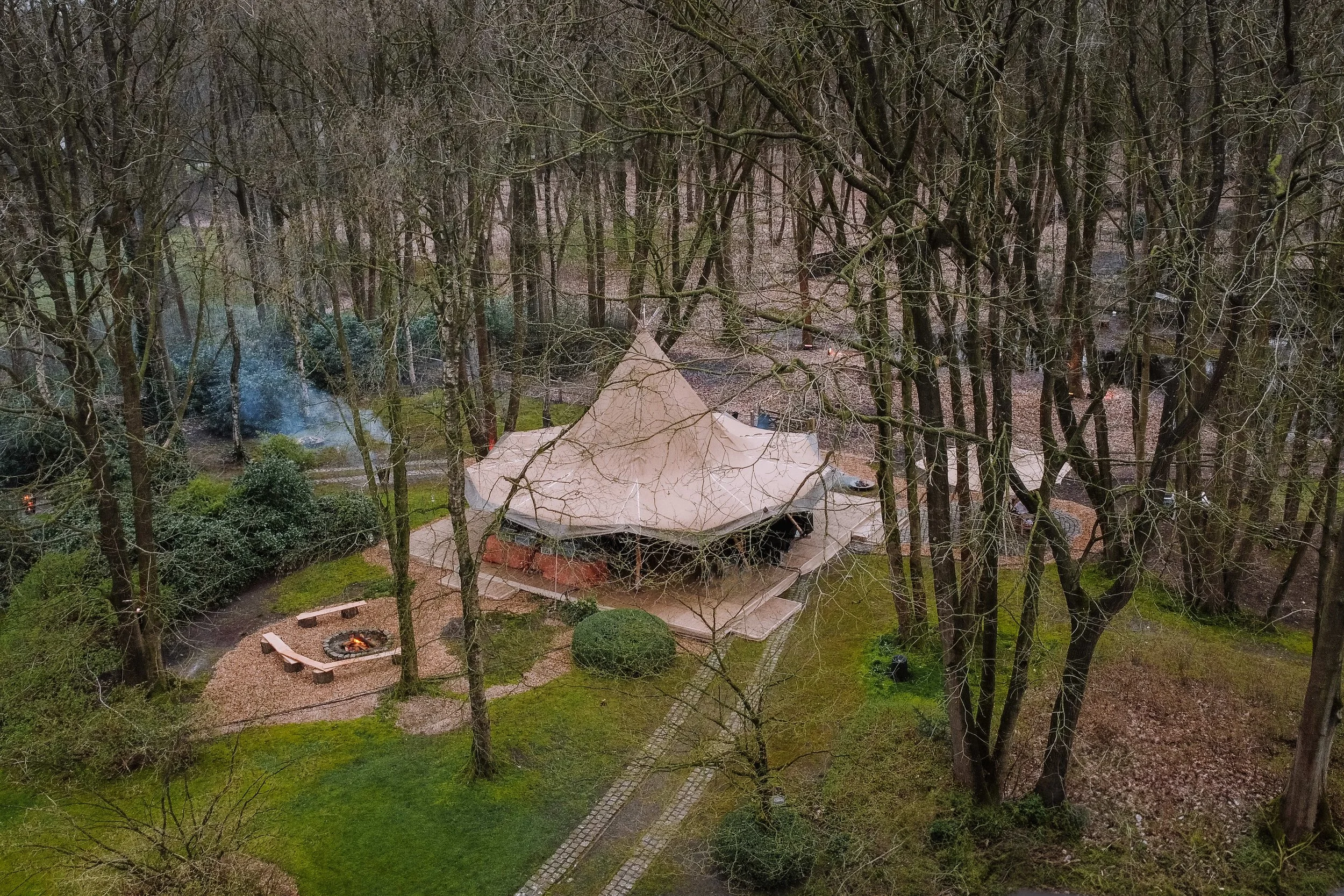 overzicht van woodland trail event vanuit de lucht