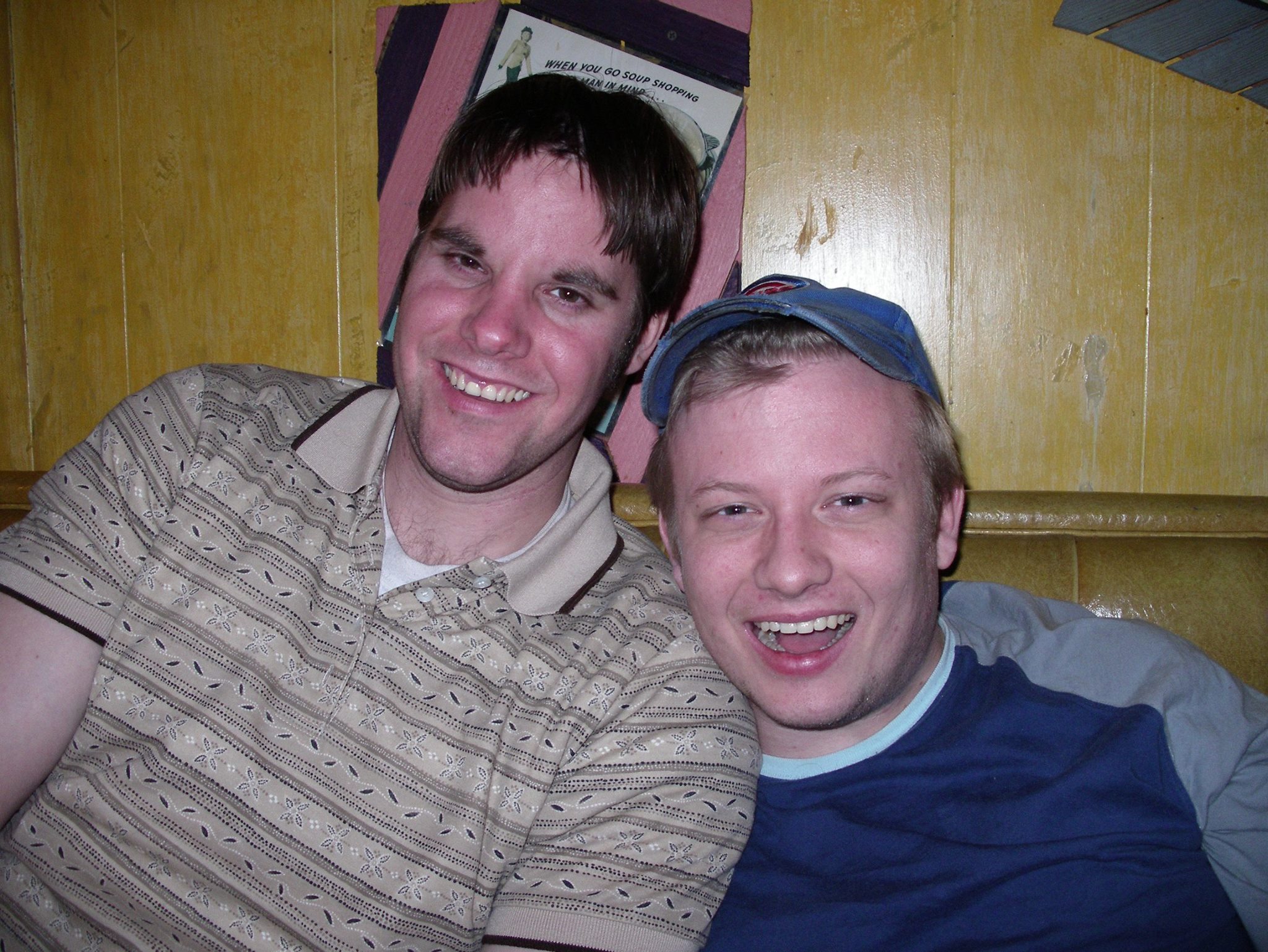 Mike and I in a booth at the Pick Me Up Cafe in Chicago. Photo by Steven Townshed, with whom we were discussing art, women, and... that was probably it.