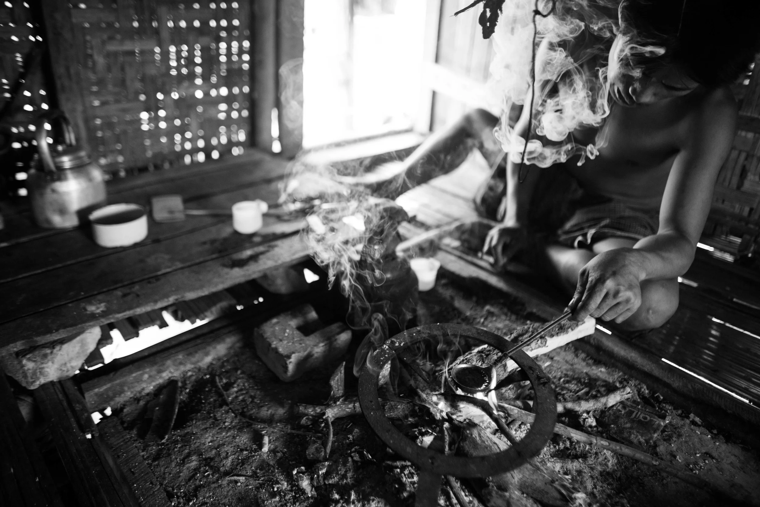 After four days in the YCC rehab camp, "Hkun Aung" opted out, returned to his village and immediately found black opium to inject and smoke. This village two hours outside of Myitkyina consists of about 70 households. Most of the men have an opium habit.