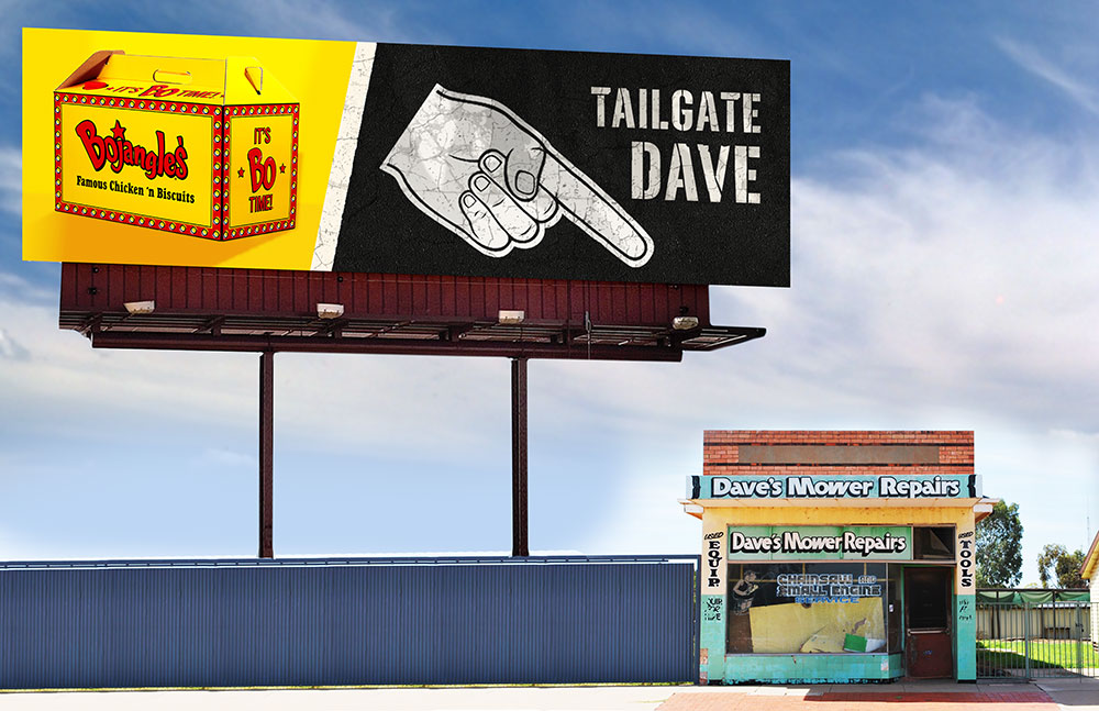  Static billboards point out places to tailgate during your commute. 