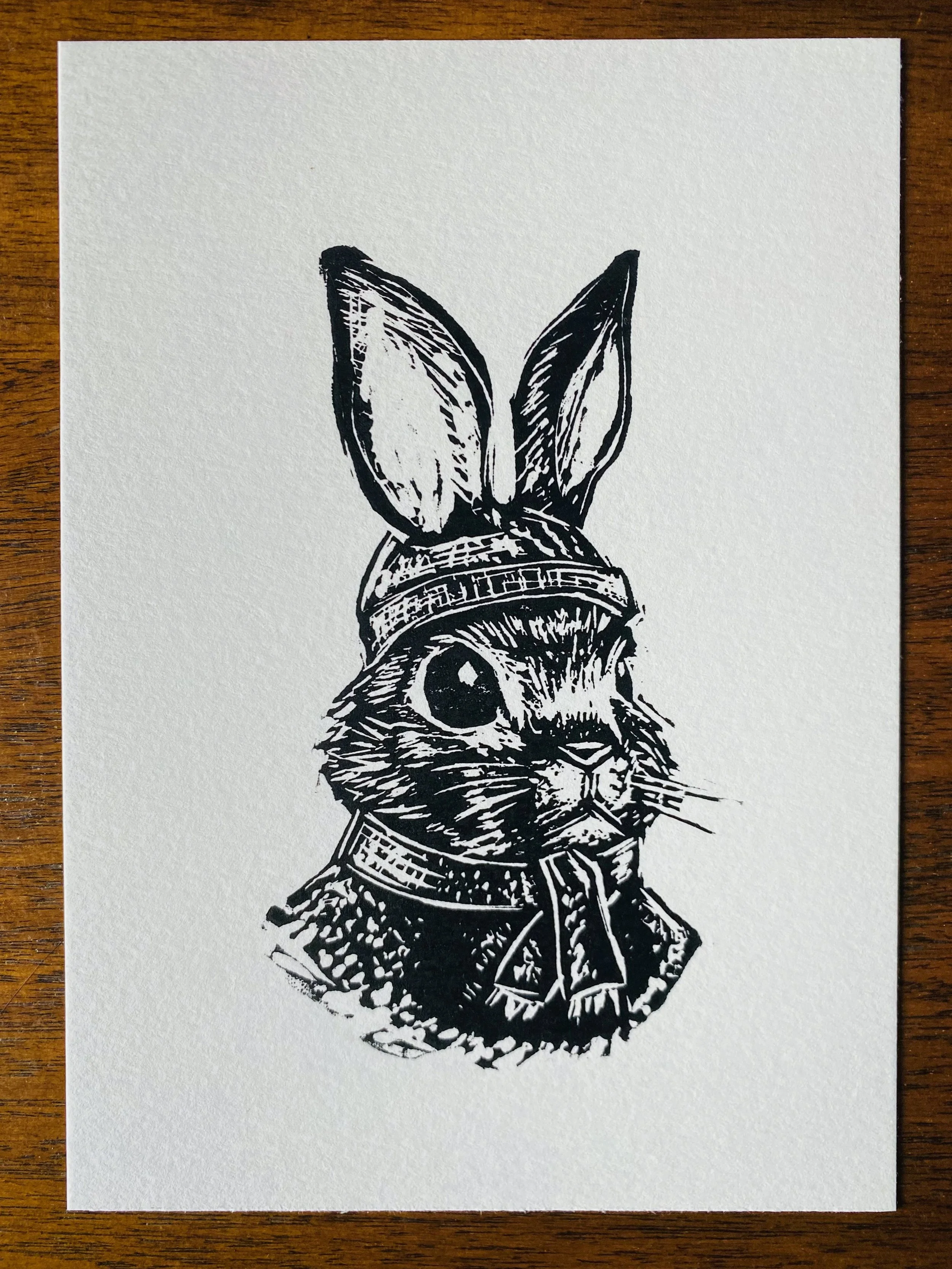 Snow Bunny - linocut print