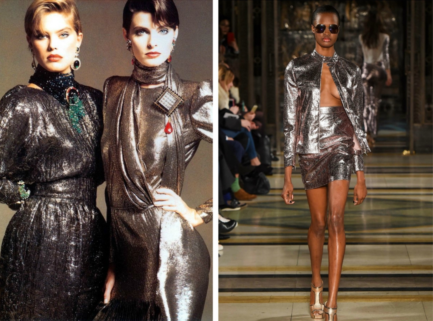 From left to right: Dresses featured in the 1983 Valentino collection , and Felder's collection for London Fashion Week, Fall 2015.