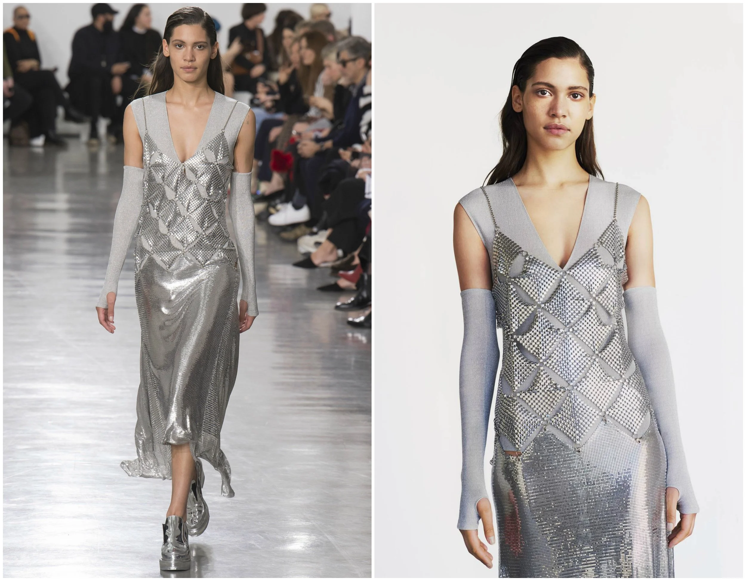 Paco Rabanne combined geometry and fluidity to the utmost perfection in this timeless piece. The runway dress is currently available for purchase on their website.