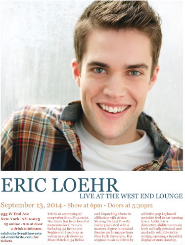 Saturday - Sept. 13th @ 6pm The West End Lounge ( 955 W End Ave) $5 Tix HERE I $10 at the door