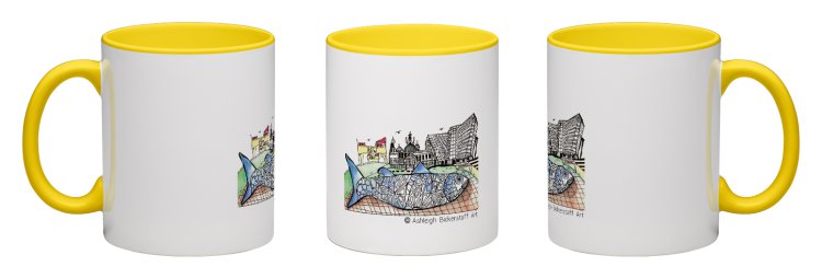 Personalised Mugs £13.00 | • 325 ml ceramic mugs • Dishwasher and Microwave safe • Personalised with Ashleigh's Quirky Illustrations • 8 colours optional for each mugs interior and handle. © Ashleigh Bickerstaff Art.