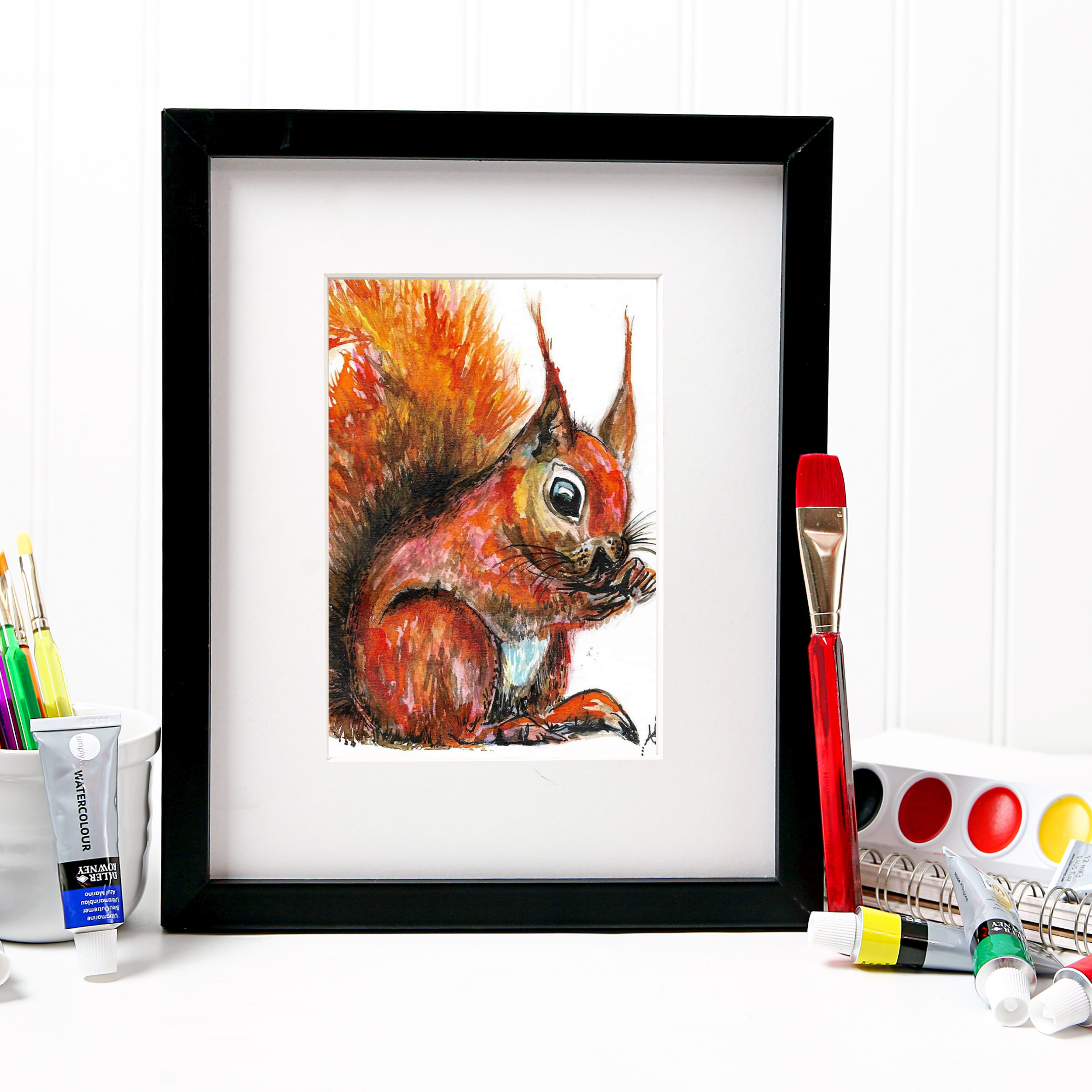 Ruby-Roo the Red Squirrel - A4 Mounted Giclee Print 