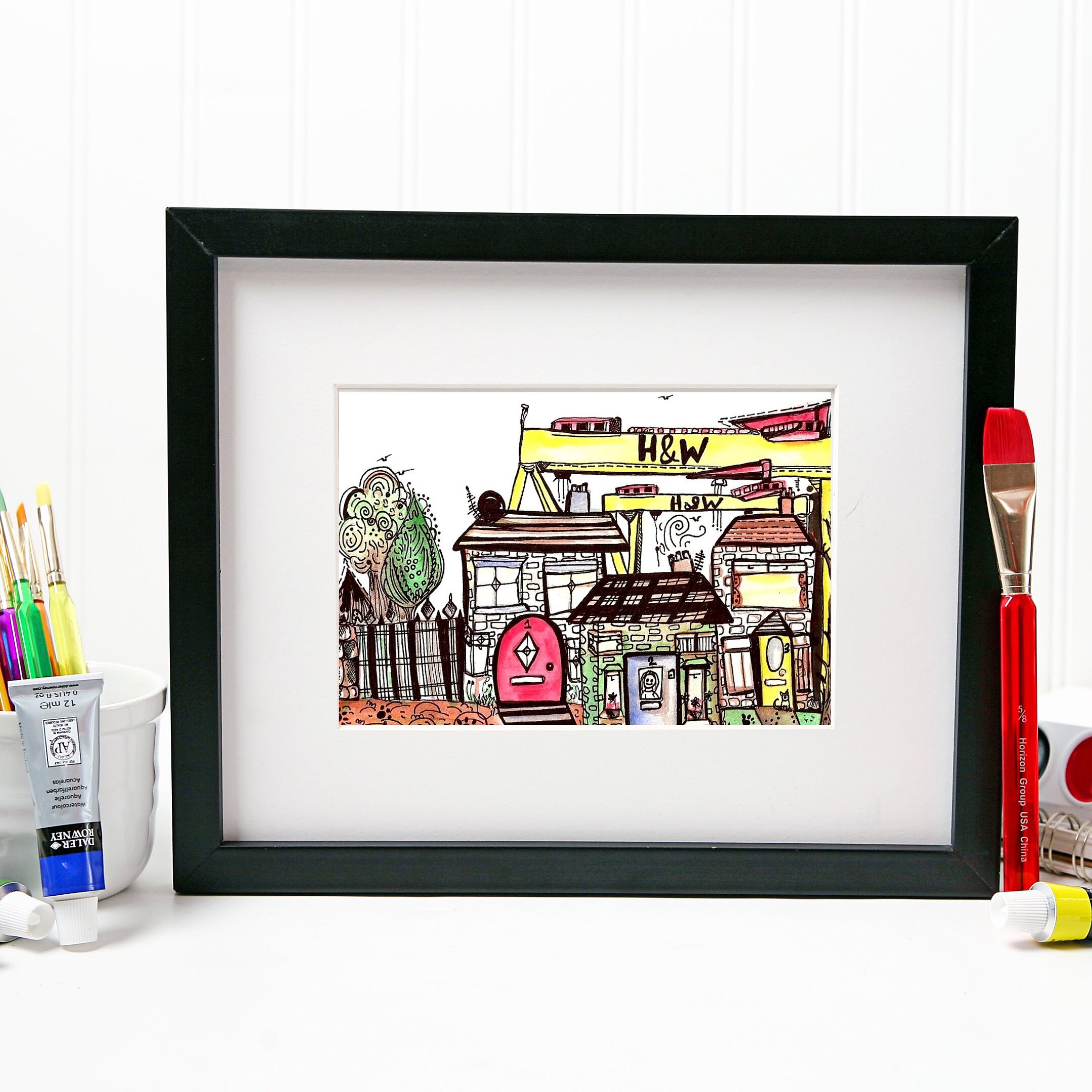 Belfast Terraces - A4 Mounted Giclee Print 