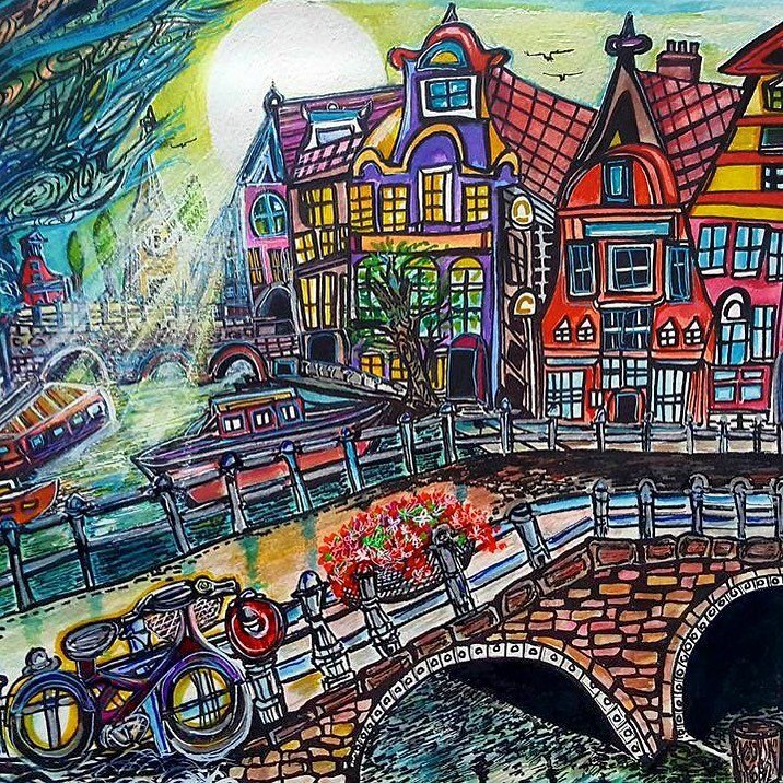Off to explore more of Amsterdam today...to the lovely markets it is! 💕✨💐 Around the World Series. 🌎 🇳🇱 
.
.
#inks #watercolours #ashebickillustrations #quirkycityscapes #artist #illustrator #amsterdam #amsterdamcanals #amsterdamcity 
&copy;️ As
