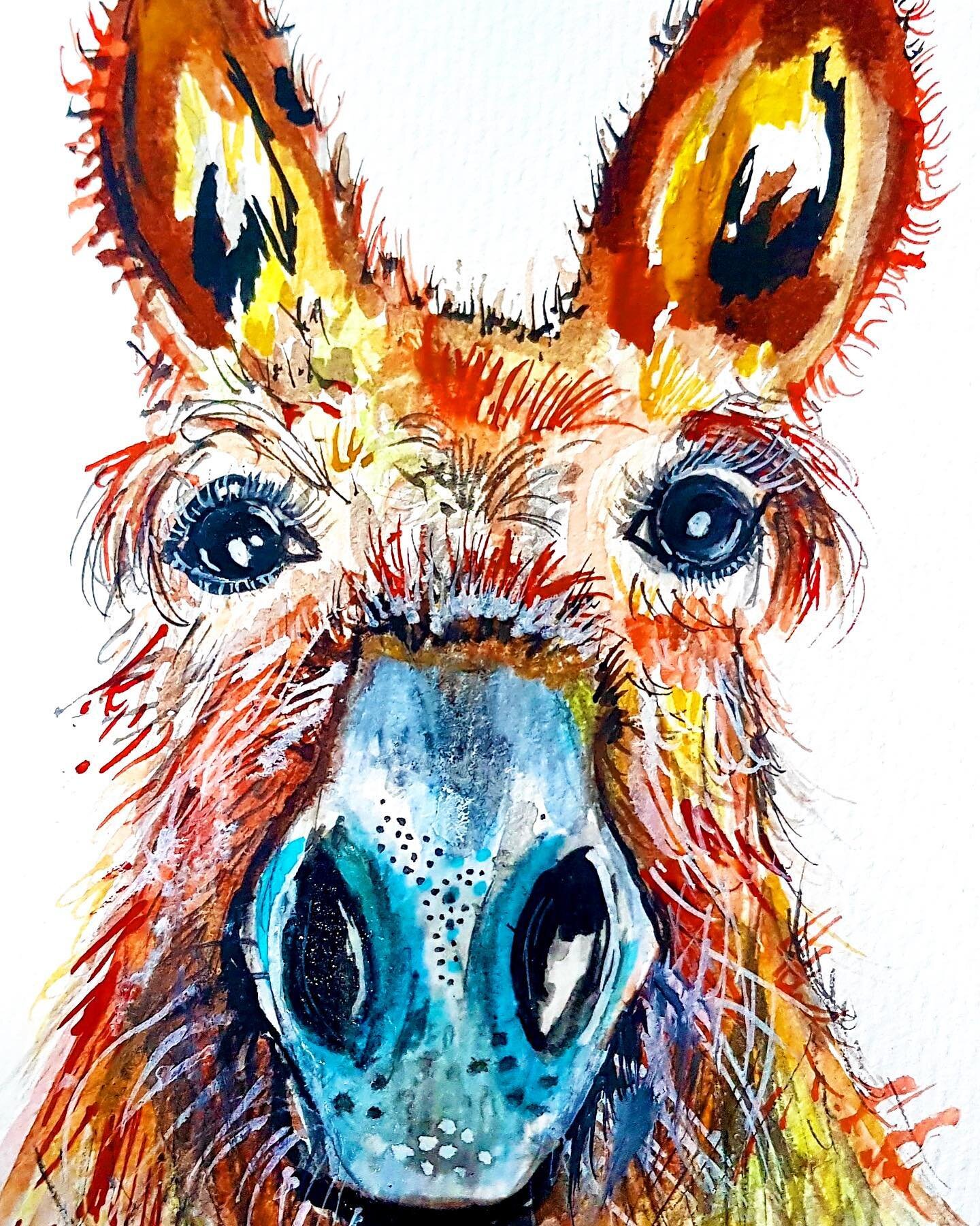 Bella the Donkey says...Happy Friday!! 💕 
.
.
#ashebickillustrations #inks #watercolours #artist #illustrator #donkey #donkeysofinstagram #quirkyanimalseries 
&copy;️ Ashleigh Bickerstaff Art.