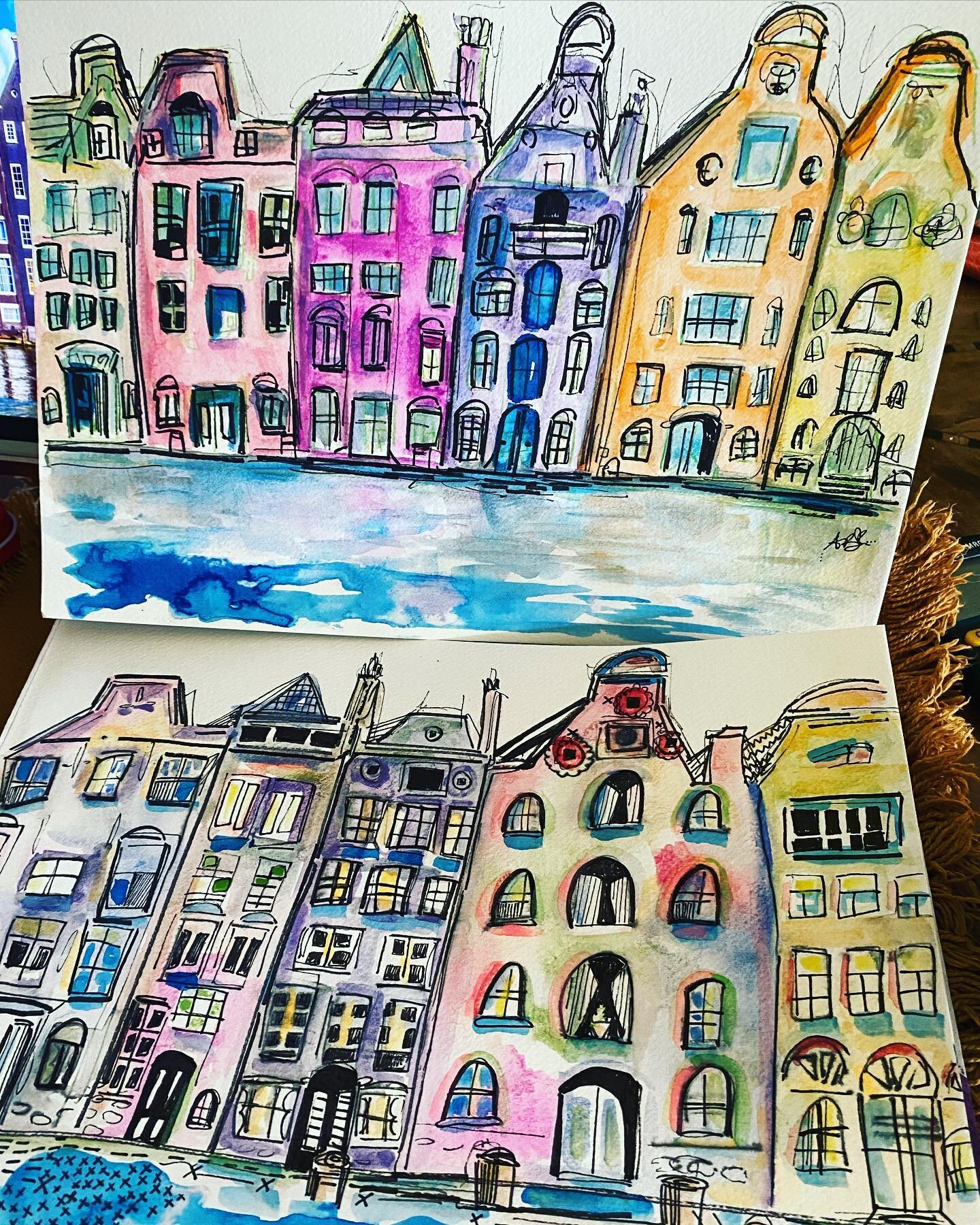 Explosion of colour!! 💙💚💛🧡❤️💜🤎Free style watercolours and artist pen studies both together. Around the World Series. 🌎 🇳🇱 
.
.
#inks #watercolours #ashebickillustrations #quirkycityscapes #artist #illustrator #amsterdam #amsterdamcanals #ams