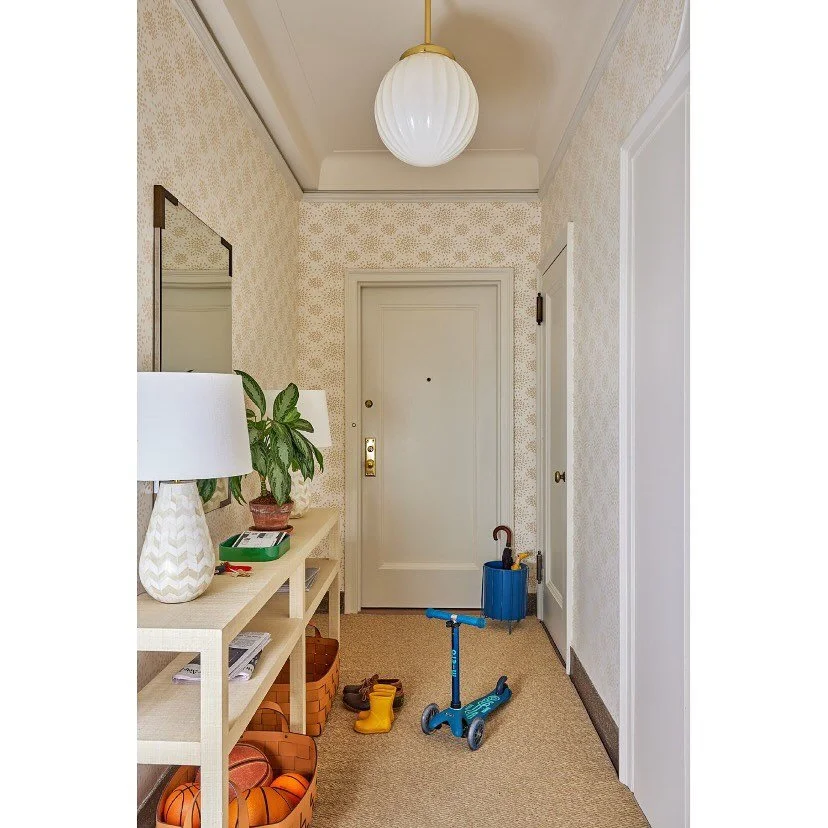 I love when a project is so complete that we even get to design the elevator foyer with our clients! 💛 This drop zone of sorts takes the pressure off the more formal entry to the apartment while still setting the tone for the beautiful, happy home j