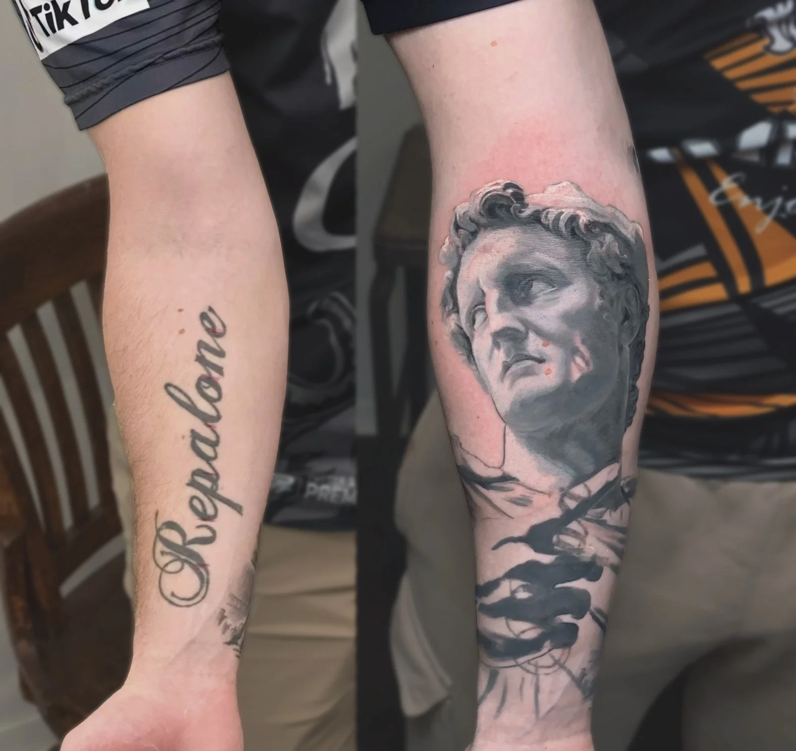 Forearm Lettering Cover Up With Black and Grey Realism
