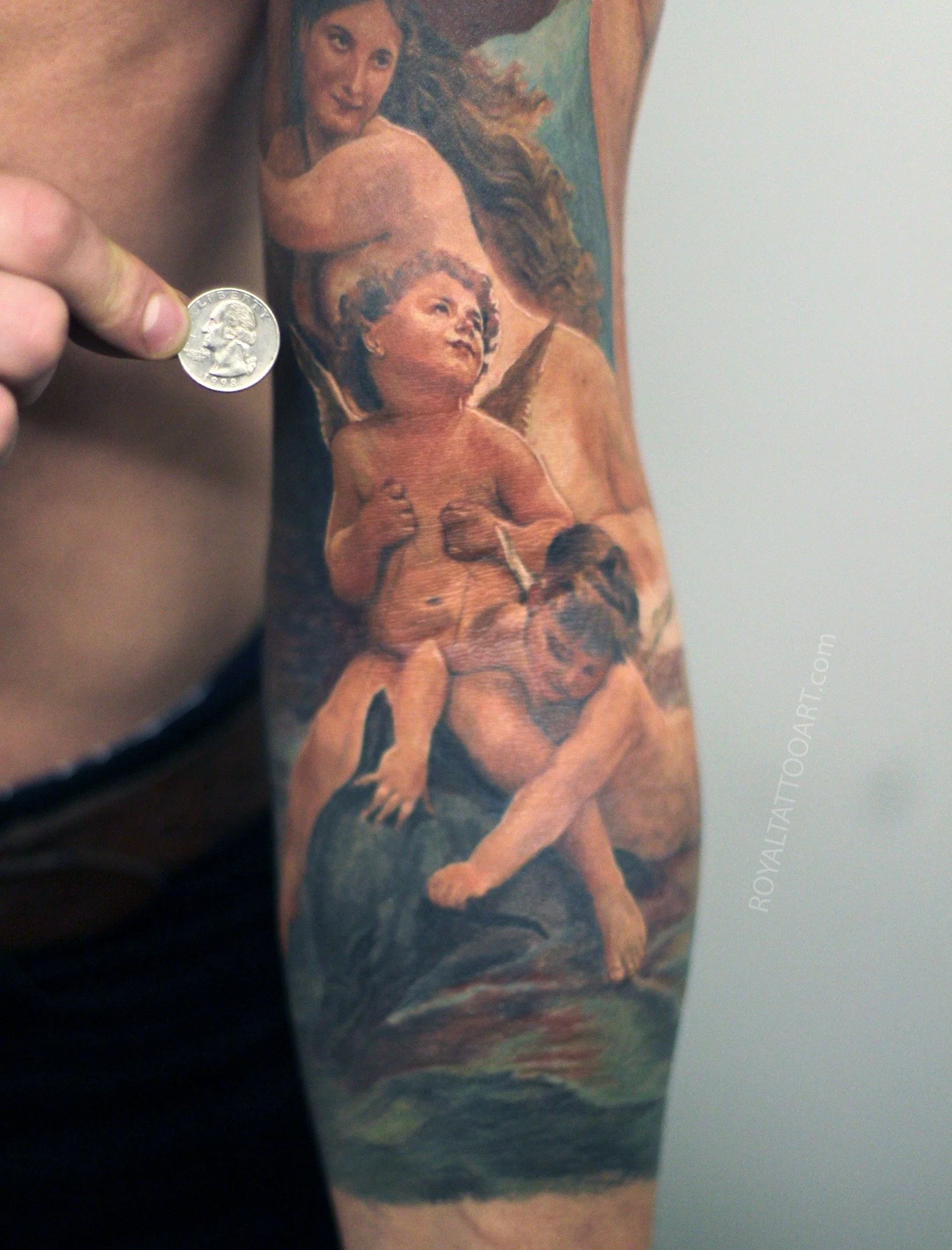 cherub portrait in classical painting style by nyc realism art Royal Jafarov at Royal Tattoo Art