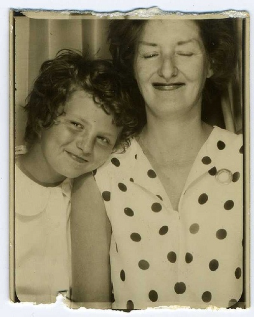 Mother daughter vintage photobooth photo via