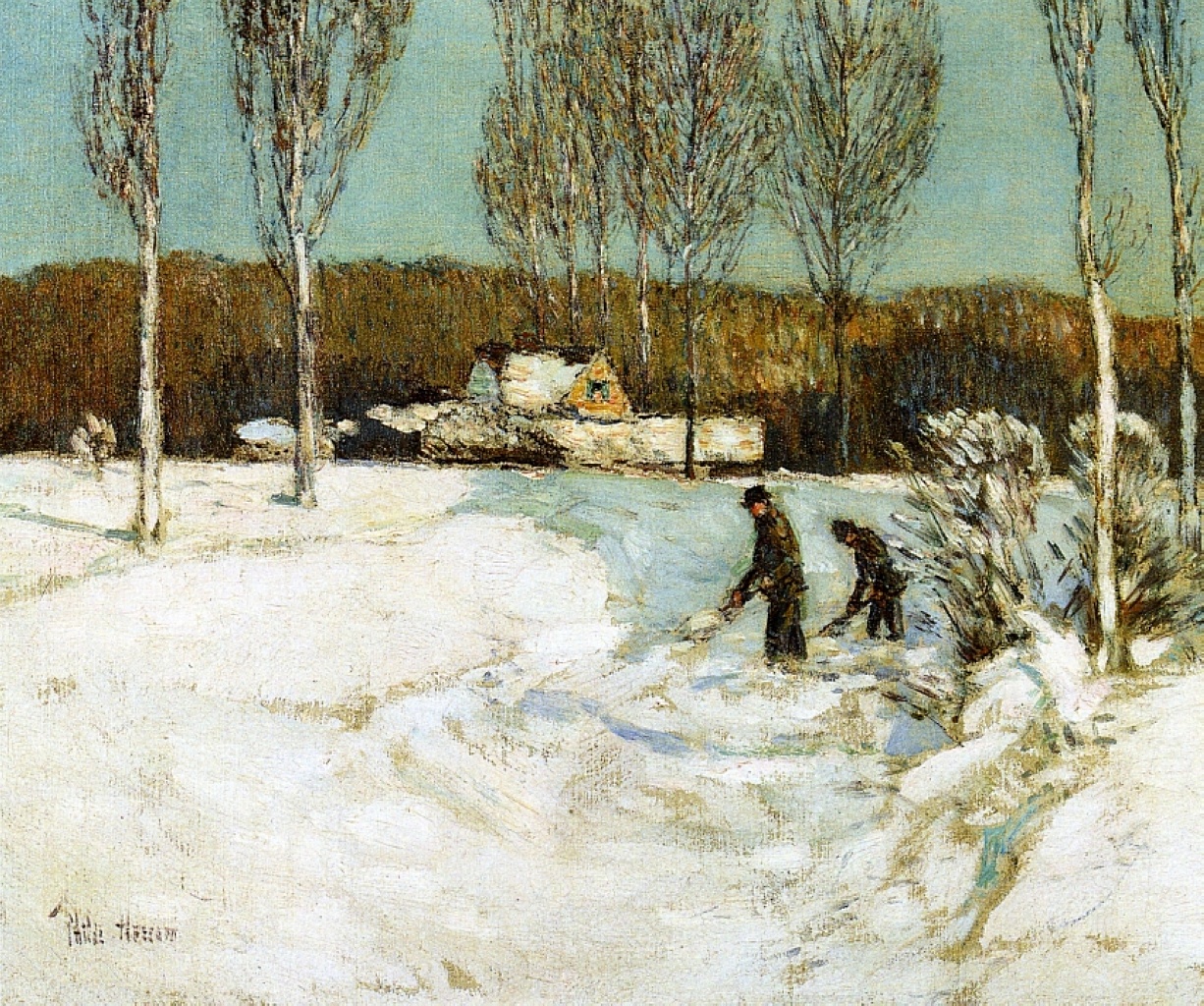 Shoveling Snow, New England -- Frederick Childe Hassam, 1905.