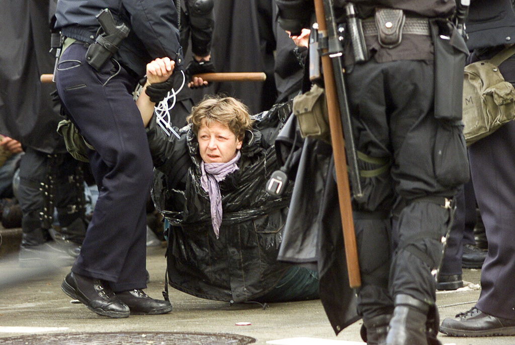 WTO riots, Seattle: demonstrator arrested