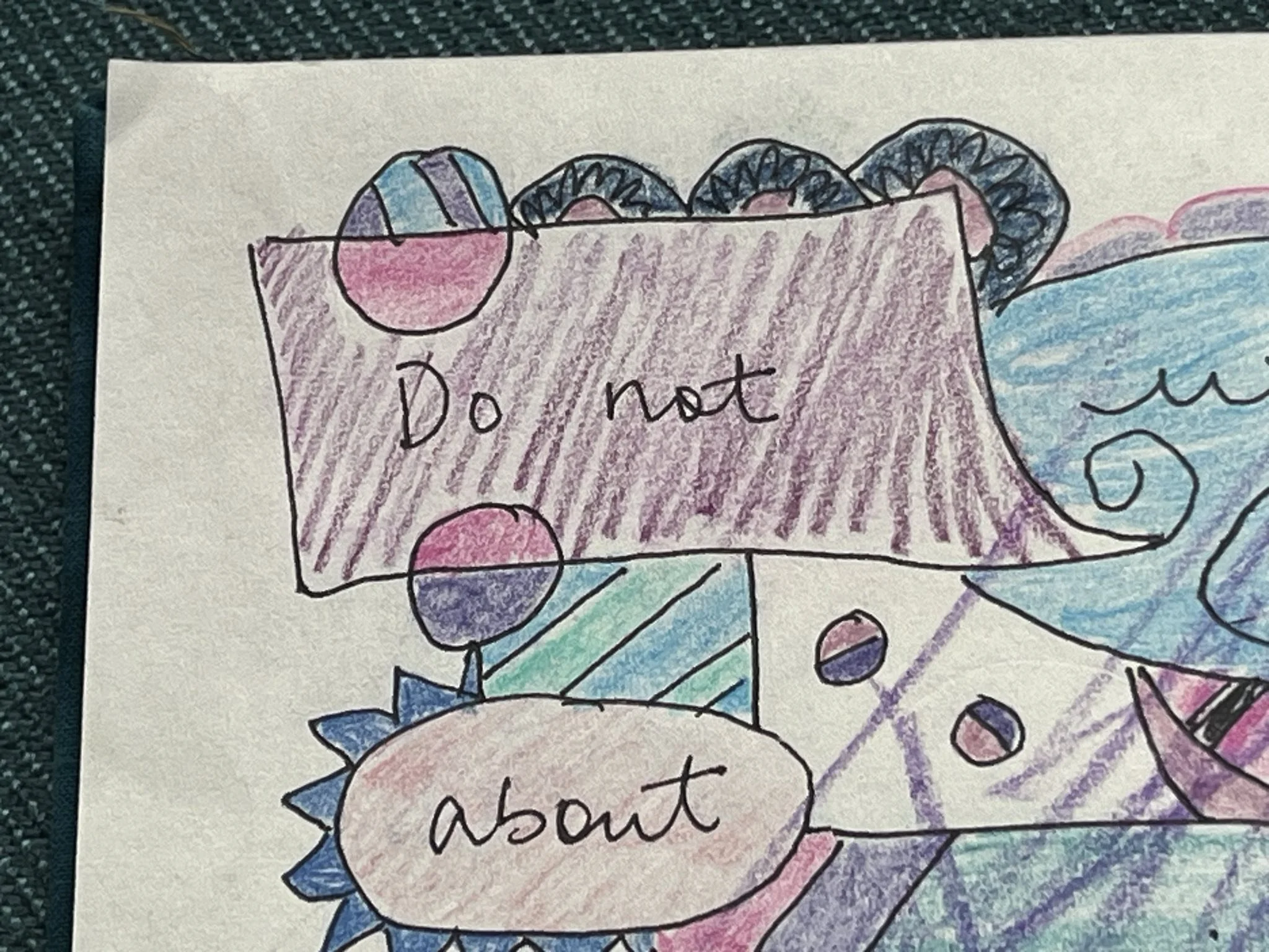 part of a colorful illustration, with purple and blue boxes and circles around the words "Do not"  and "about"