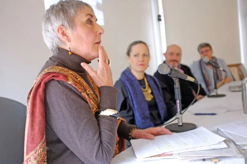Members of the Academic and Curatorial View panel: (from left) Miki Korp (who also gave an individual presentation on Hanifa Alizada), Andrea Fitzpatrick, Walid El Khachab, and Rosalie Favell.