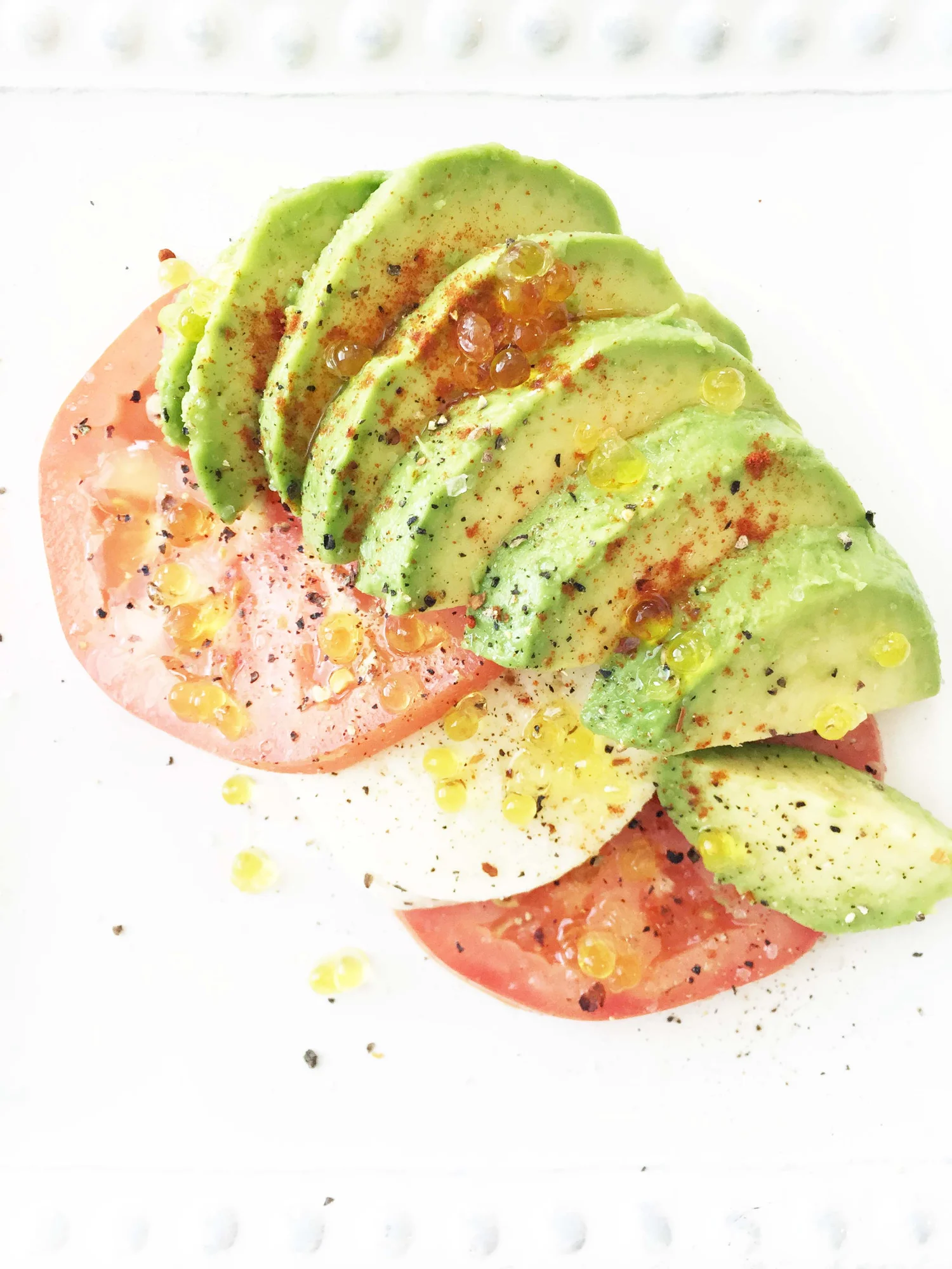 Avocado Caprese & Olive Oil Caviar — The Skinny Fork