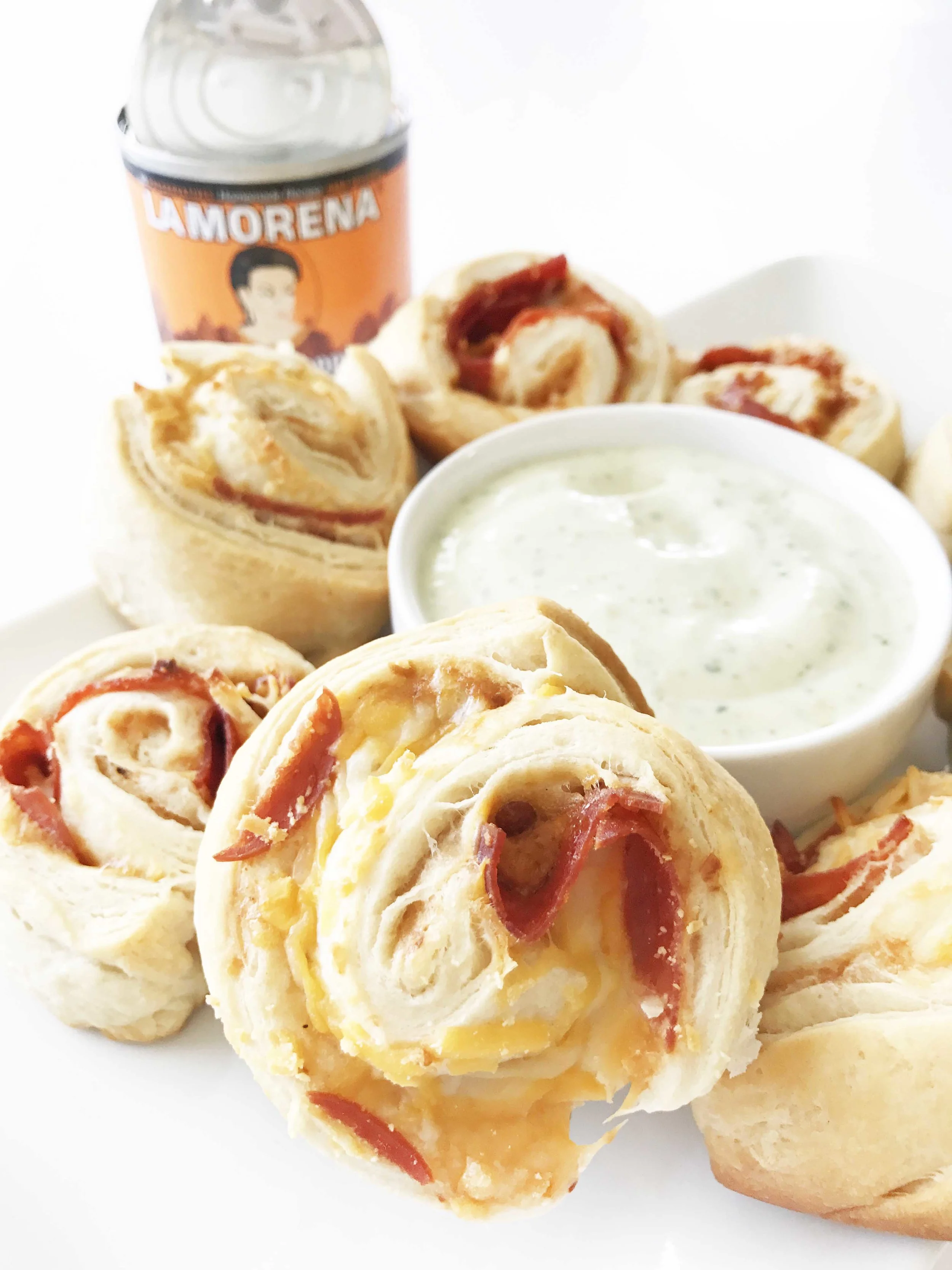 Skinny Chipotle Pepperoni Pinwheels & Creamy Jalapeño Dip — The Skinny Fork