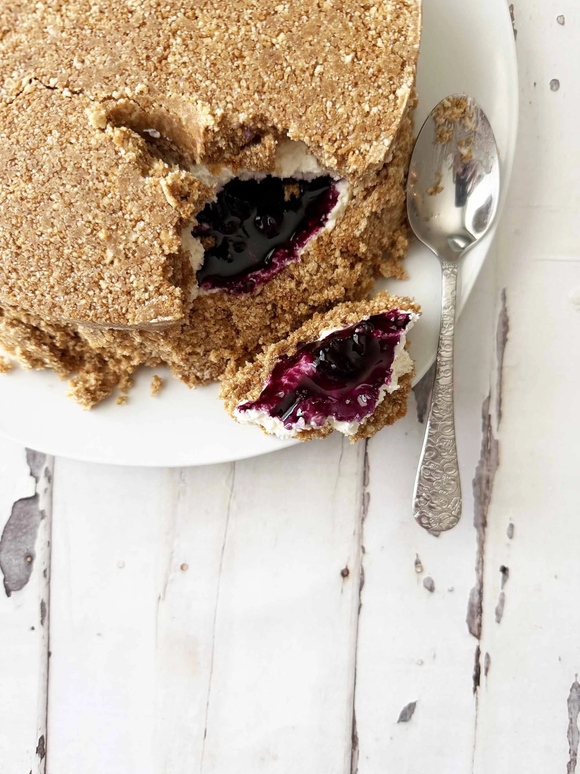 Upside Down Blueberry Filled Cheesecake (No Bake)