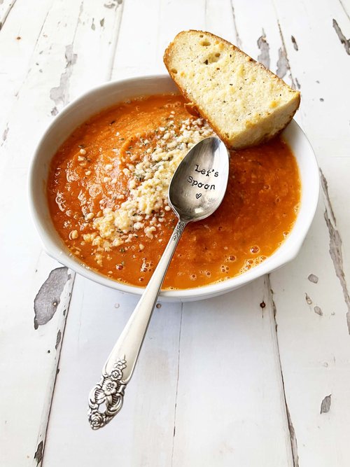 Easy Sheet Pan Tomato Soup with Basil - She Likes Food