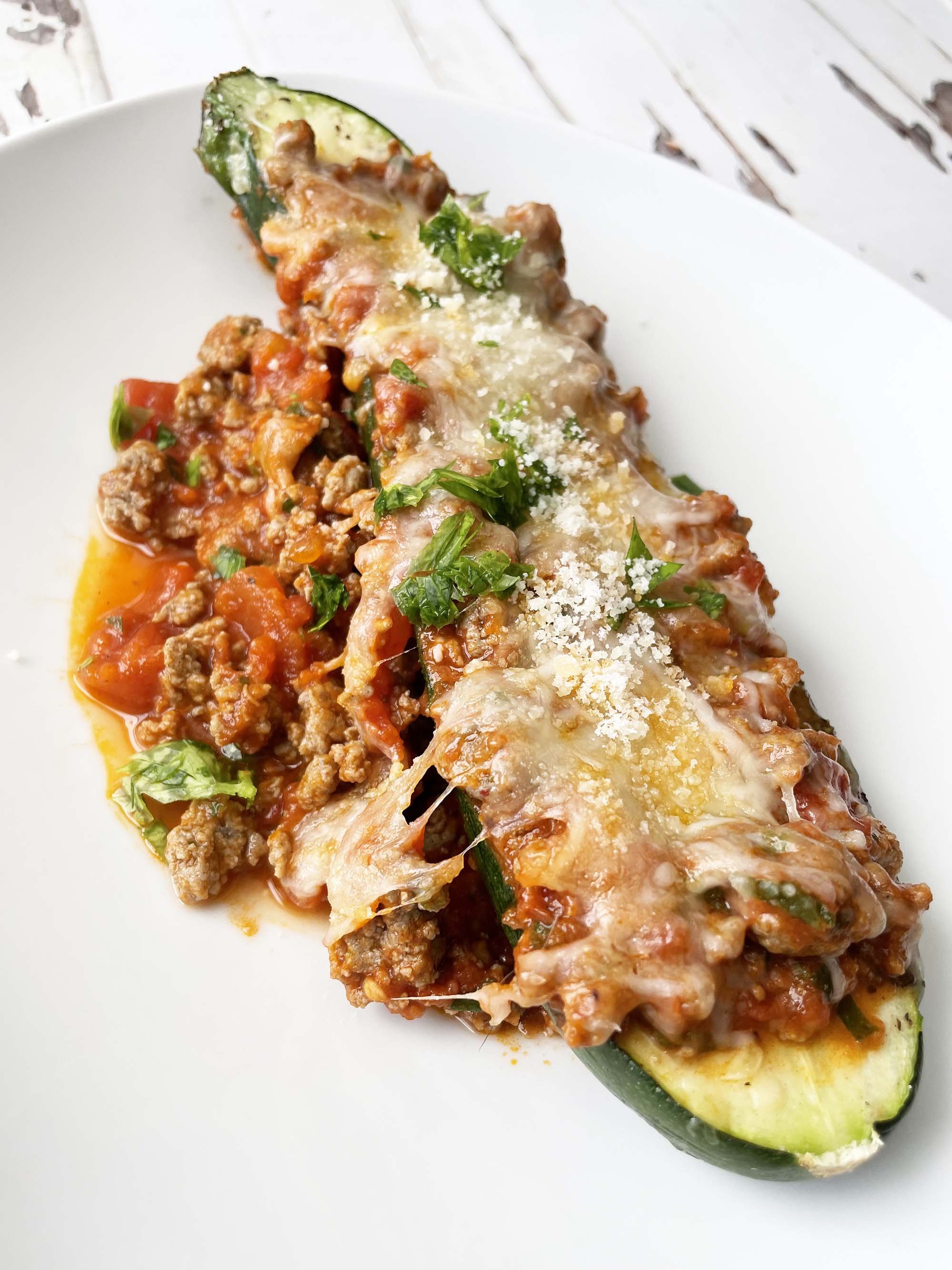 Meaty Italian Stuffed Zucchini Boats — The Skinny Fork