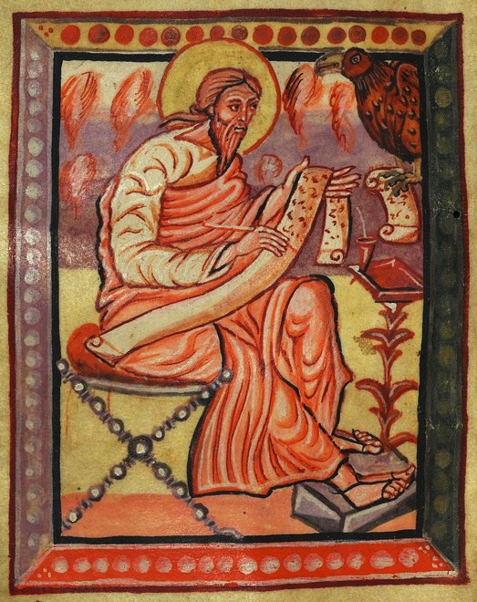 Illuminated Manuscript, Gospels of Freising, Evangelist Portrait of John, Walters Art Museum Ms. W.4, fol.