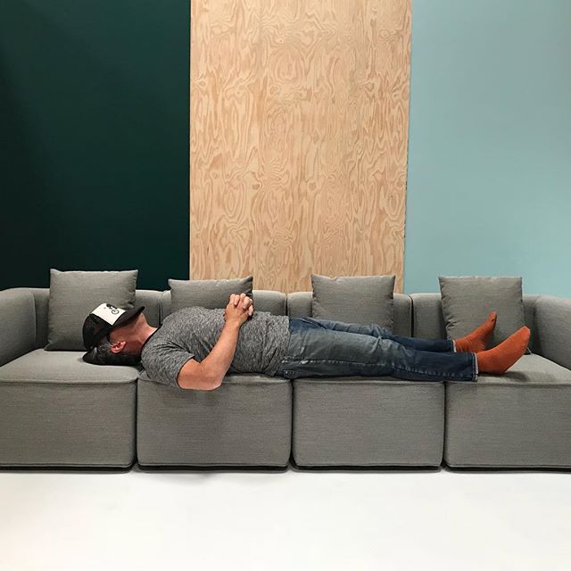 Another exhausting but great day shooting with @pfeifferfoto.  Turns out the Maude Sofa designed for @corral_usa by @grahamdesignsf is a perfect post shoot resting spot.  Nice work Brian!😉 #orangesockday #photoshoot  #newproduct #newamericandesign #